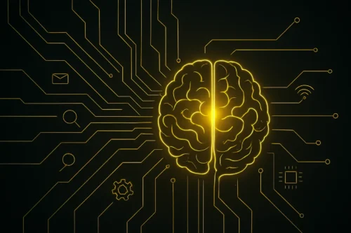 cerebro estilizado amarelo ouro em um sistema