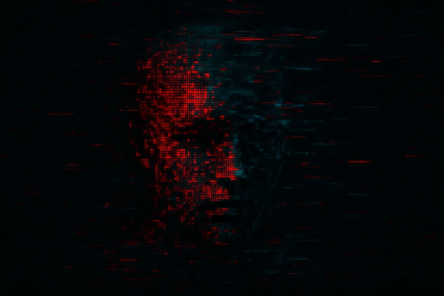 rosto homen humano pixelado em black e glitch repesentado o