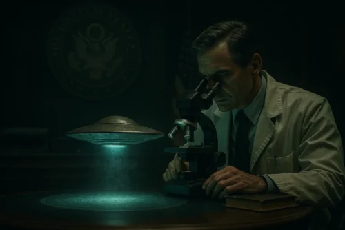 cientista olha no microscopio